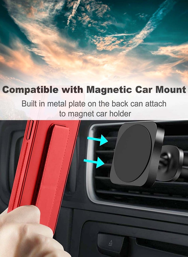 Wtech Samsung Galaxy A06 4G 2024 Hand Grip Foldable Magnetic Kickstand Wrist Strap Finger Grip with Built-in Iron Case Cover - Red - Image 3