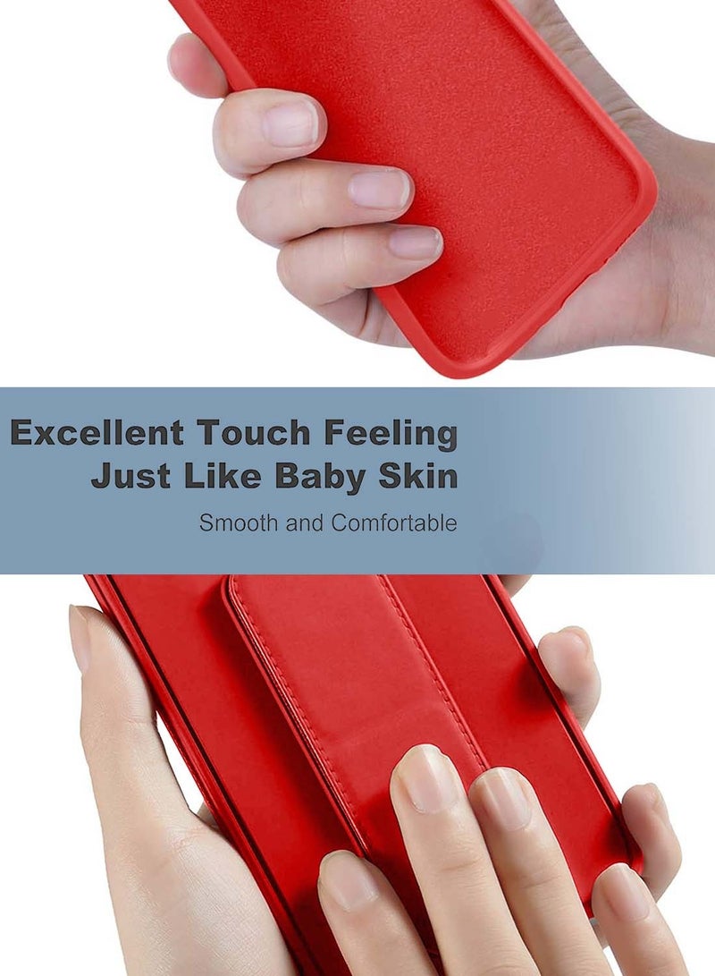 Wtech Samsung Galaxy A06 4G 2024 Hand Grip Foldable Magnetic Kickstand Wrist Strap Finger Grip with Built-in Iron Case Cover - Red - Image 4