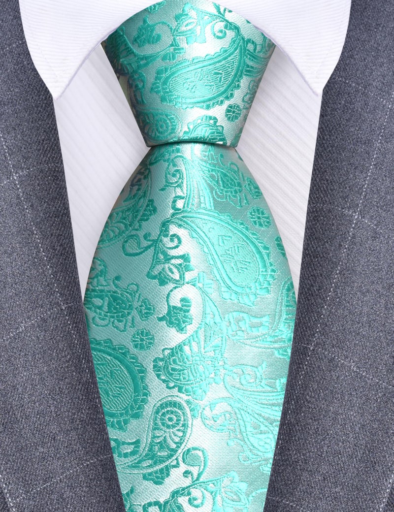 GUSLESON Mens Aqua Tie for Wedding Lake Green Paisley Necktie for Party (1036-25) - Image 2