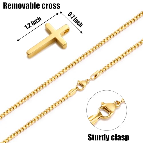 Fiusem 14k Gold Plated Mens Cross Necklaces, 2.5mm Cross Chain and Stainless Steel Cross Pendant Small, Box Chain 18 Inch - Image 5