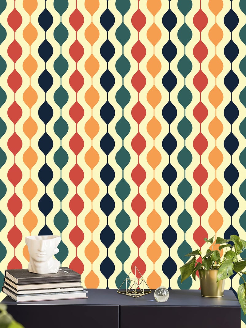 JiffDiff Retro Checkered Wallpaper Peel and Stick 15.7"x 118" Retro Geometric Wallpaper Checkered Contact Paper Abstract Modern Wall Paper 1970s Wall Decor Colorful for Bathroom Cabinet - Image 5
