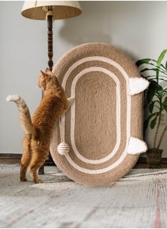 Elliptical Sisal Cat Scratching Pad with Cat Ear Design, Cardboard Cat Bed, Cat House, Cat Claw Nest, Indoor Cat Scratching Board for Clawing, Includes Galls, Matatabi Stick, and Catnip