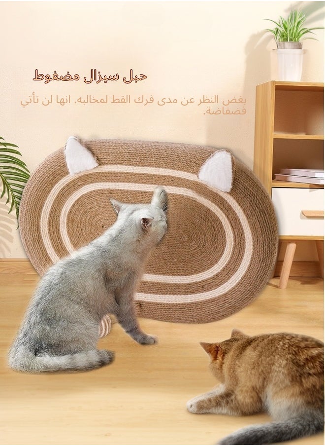 tangs - Elliptical Sisal Cat Scratching Pad with Cat Ear Design, Cardboard Cat Bed, Cat House, Cat Claw Nest, Indoor Cat Scratching Board for Clawing, Includes Galls, Matatabi Stick, and Catnip - Image 1
