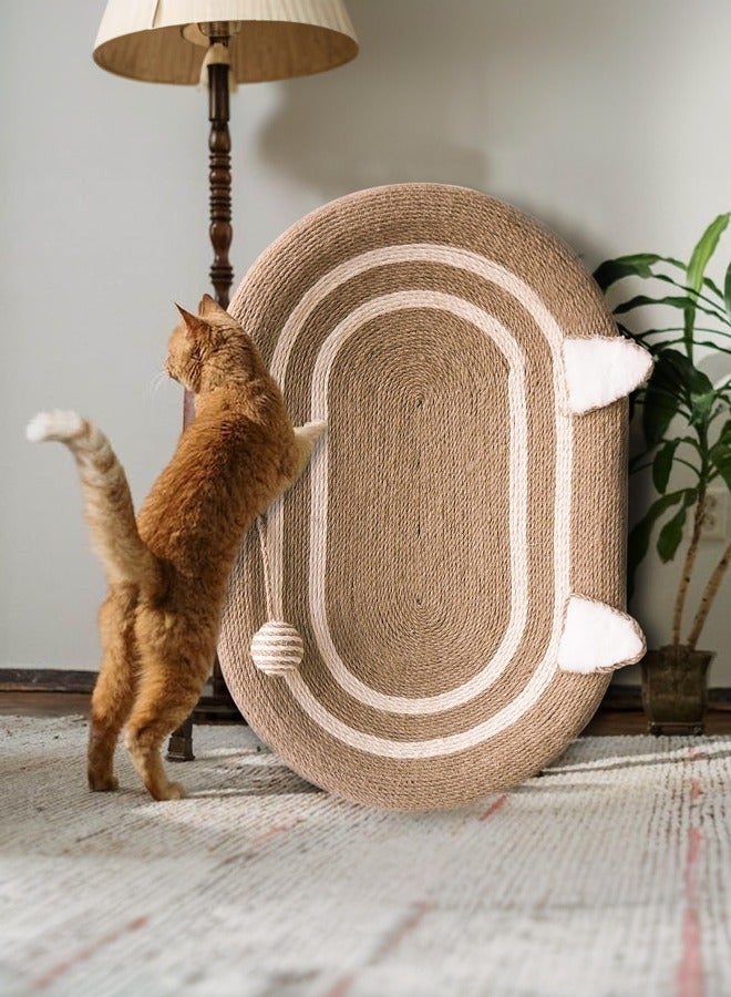 ملقط خداشة قطط 3 في 1 من سيزال، سرير كرتون بيضاوي مع وسادة خدش، هدية مجانية: نعناع القطط، عصا ماتاتابي وكرات - لوнг للقطط للخدش والنوم واللعب - Image 1