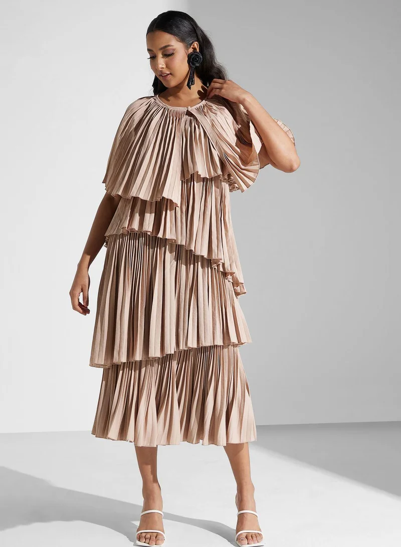 SINOIR Pleated Tiered Dress