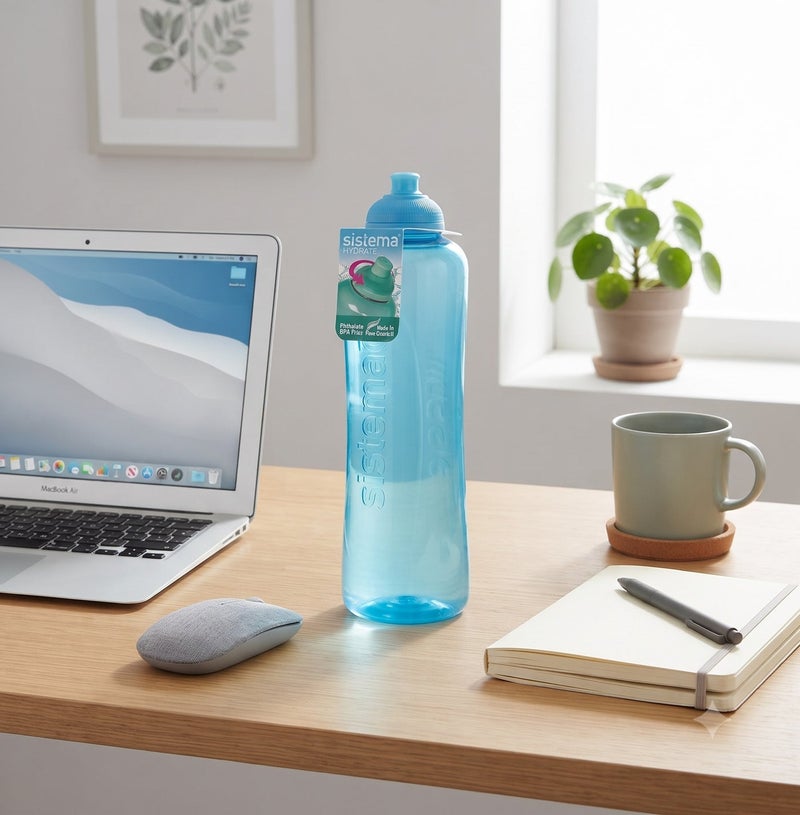 Sistema 480ML Swift Squeeze Water Bottle, BPA Free Leak-Proof Reusable Sports Bottle, Lightweight Easy-Squeeze Drinking Bottle for Back to School, Kids, Sports, Cycling, Gym, Travel & Everyday Hydration - Blue - Image 3
