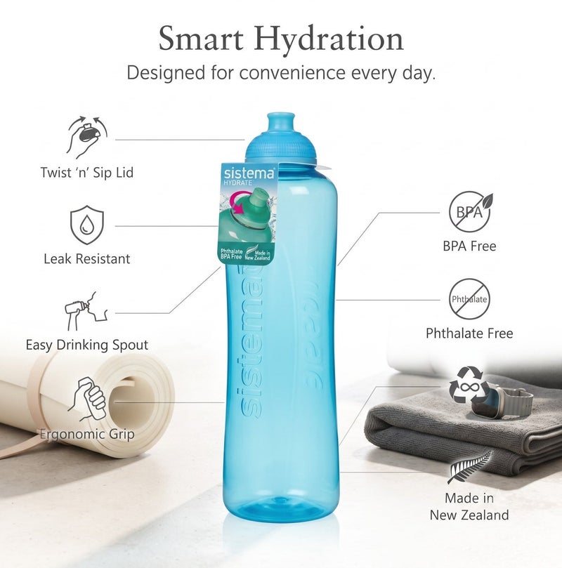 Sistema 480ML Swift Squeeze Water Bottle, BPA Free Leak-Proof Reusable Sports Bottle, Lightweight Easy-Squeeze Drinking Bottle for Back to School, Kids, Sports, Cycling, Gym, Travel & Everyday Hydration - Blue - Image 4