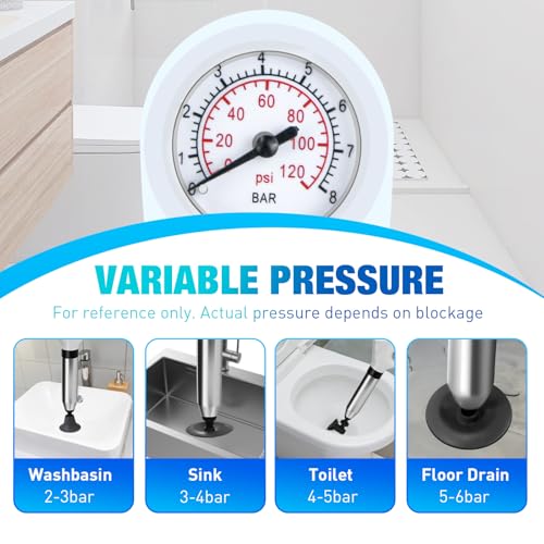 DrSnake High Pressure Toilet Plunger Air Drain Blaster Gun with Visual Barometer and Stainless Steel Plungers Powerful Drain Clog Remover Tool for Sink Toilet Floor Drain Heavy Duty Toilet Plungers - Image 3