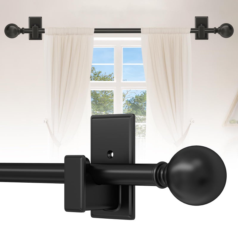 TKZTKZ Black Curtain Rods No Drilling-Adjustable No Drill Curtain Rods for Windows 36-88" with Adhesive Brackets for Bedroom Apartment Renter Friendly,5/8" Small French Door Sash Rod Easy Install - Image 1