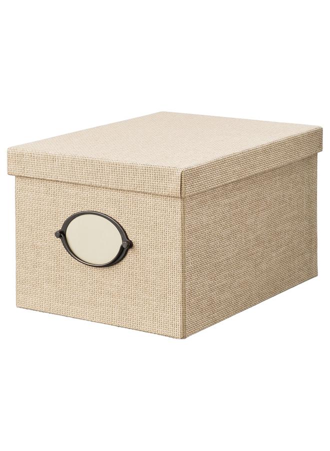 erorex Storage box with lid, beige, 25x35x20 cm - Image 1