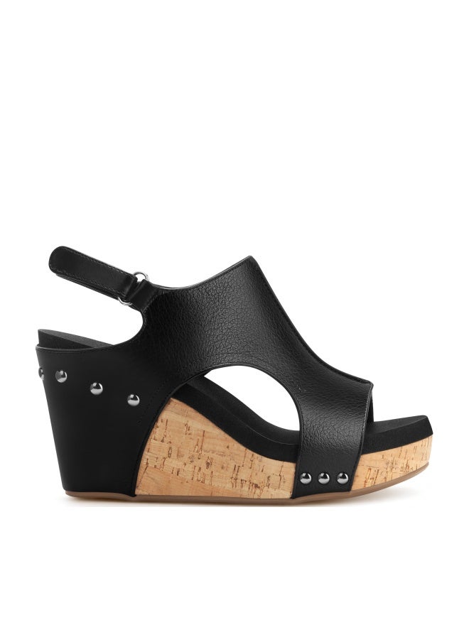PARTY Womens Wedge Sandals With Strap for Dressy Ladies Sandals Casual 3 Inch Wedge Black - Image 1
