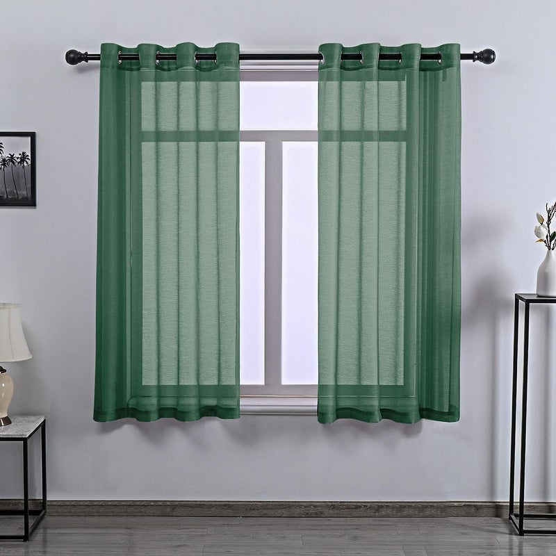 DONREN Dark Emerald Green Sheer Curtains 63 Inch Length for Boy's Room - 2 Panels Hunter Green Grommet Elegant Semi Voile Window Drapes for Bedroom 52 W x 63 Inches Long - Image 1