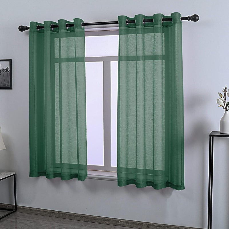 DONREN Dark Emerald Green Sheer Curtains 63 Inch Length for Boy's Room - 2 Panels Hunter Green Grommet Elegant Semi Voile Window Drapes for Bedroom 52 W x 63 Inches Long - Image 2
