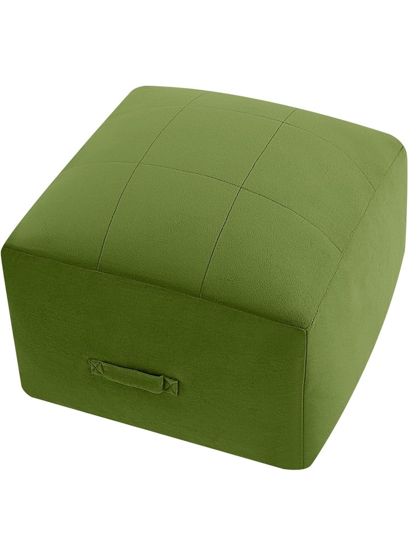 Square Stuffed Pouf Ottoman Foot Rest, Floor Pouf Foot Stool with Foam Chunk Filling, Soft Stuffed Ottoman Footrest for Living Room, Green - Image 1