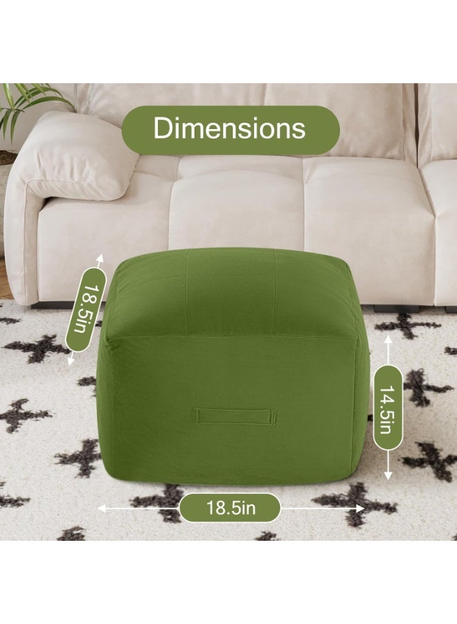 Square Stuffed Pouf Ottoman Foot Rest, Floor Pouf Foot Stool with Foam Chunk Filling, Soft Stuffed Ottoman Footrest for Living Room, Green - Image 2
