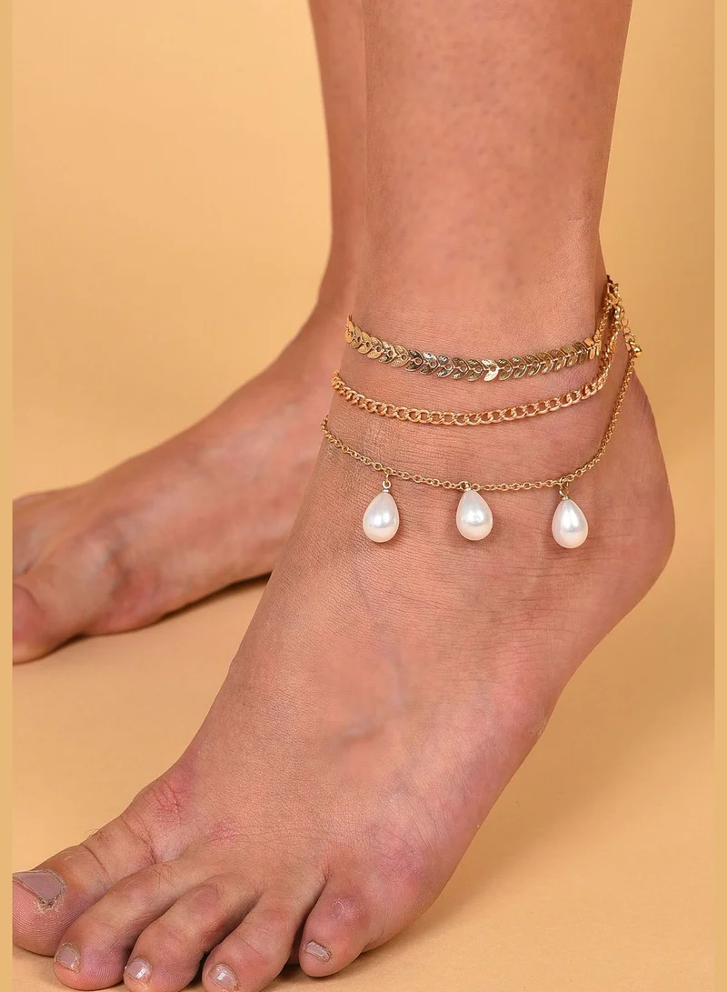 SOHI Gold Plated Pearl Anklet