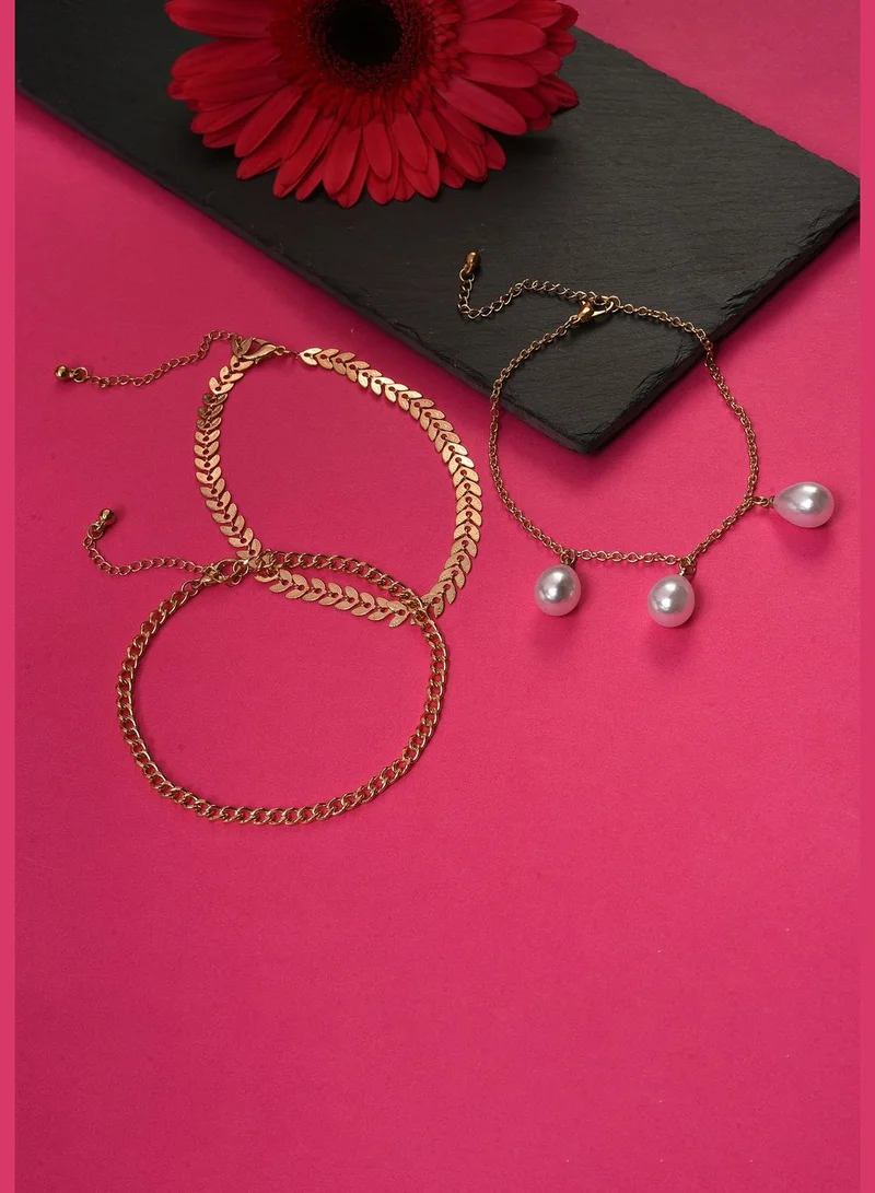 SOHI Gold Plated Pearl Anklet