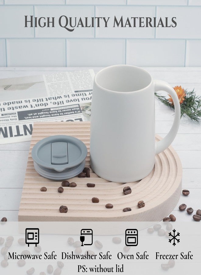 LINVIA Classic Mug, 14 oz Large Coffee Mug with Handle, Ceramic Porcelain Tea Cup, Smooth Matte (Sliding Lid, White) - Image 2