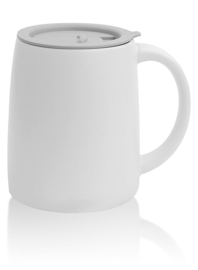 LINVIA Classic Mug, 14 oz Large Coffee Mug with Handle, Ceramic Porcelain Tea Cup, Smooth Matte (Sliding Lid, White) - Image 1