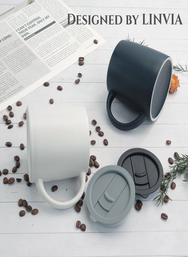LINVIA Classic Mug, 14 oz Large Coffee Mug with Handle, Ceramic Porcelain Tea Cup, Smooth Matte (Sliding Lid, White) - Image 5