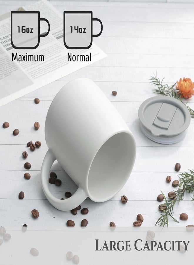 LINVIA Classic Mug, 14 oz Large Coffee Mug with Handle, Ceramic Porcelain Tea Cup, Smooth Matte (Sliding Lid, White) - Image 3