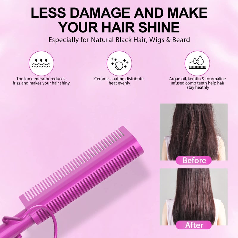 DAN Technology Dual Voltage Hot Comb for Wigs, Black Hair & Baby Hair, Ceramic Pressing Comb with Fine Back Teeth for Edges 30s Fast Heating Electric Straightener (430/450Â°F) Anti-Scald Folding Stand - Image 4