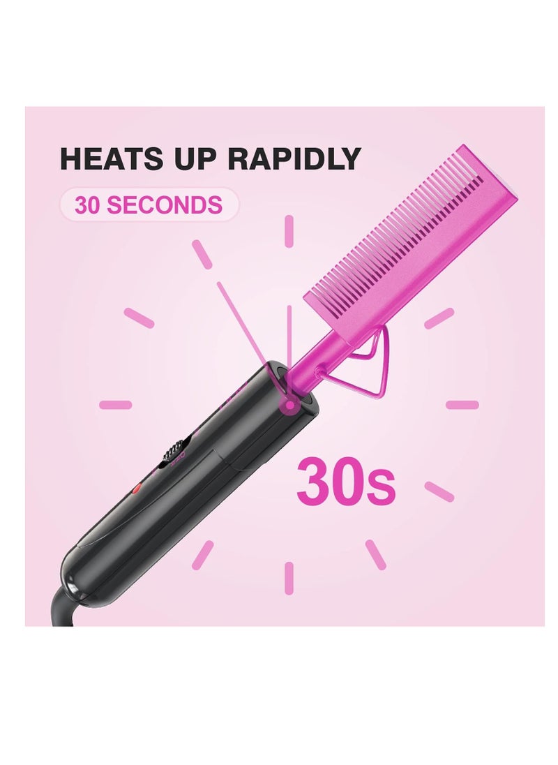 DAN Technology - 2 in 1 Hot Comb Hair Straightener for Wigs, Black Hair & Beard, Anti-Scald Straightening Comb with Keratin & Argan Oil Infused Teeth, Portable Electric Press Comb Double Side Teeth Ceramic Heat Comb - Image 1