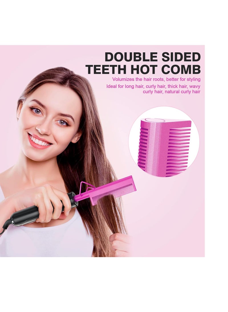 DAN Technology - 2 in 1 Hot Comb Hair Straightener for Wigs, Black Hair & Beard, Anti-Scald Straightening Comb with Keratin & Argan Oil Infused Teeth, Portable Electric Press Comb Double Side Teeth Ceramic Heat Comb - Image 1