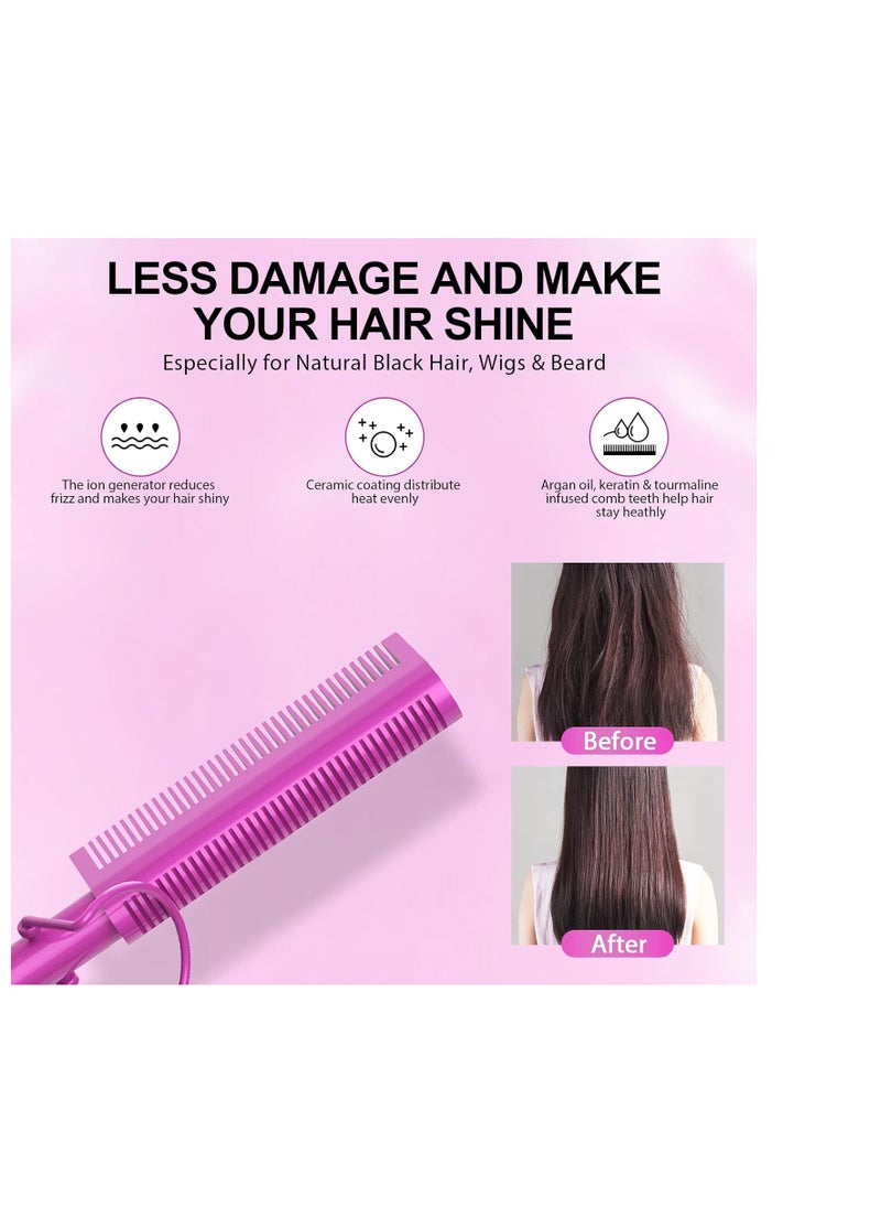 DAN Technology - 2 in 1 Hot Comb Hair Straightener for Wigs, Black Hair & Beard, Anti-Scald Straightening Comb with Keratin & Argan Oil Infused Teeth, Portable Electric Press Comb Double Side Teeth Ceramic Heat Comb - Image 1