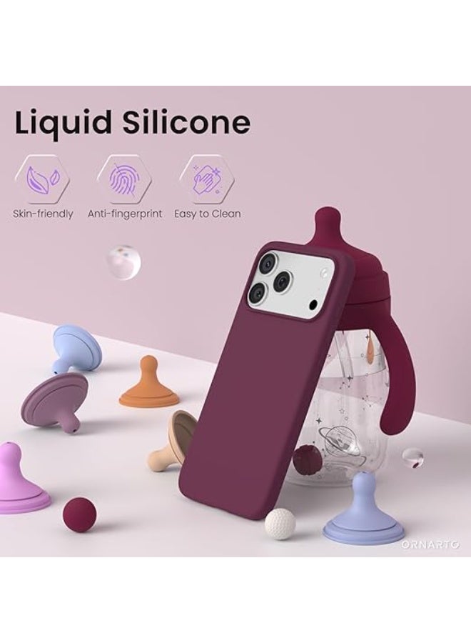 جراب متوافق مع iPhone 17 Pro مقاس 6.3 بوصة، جراب نحيف من السيليكون السائل بأربع طبقات مغطى بالكامل بجل ناعم مطاطي مقاوم للصدمات، جراب هاتف واقٍ لهاتف iPhone 17 Pro - أحمر نبيذي - Image 3