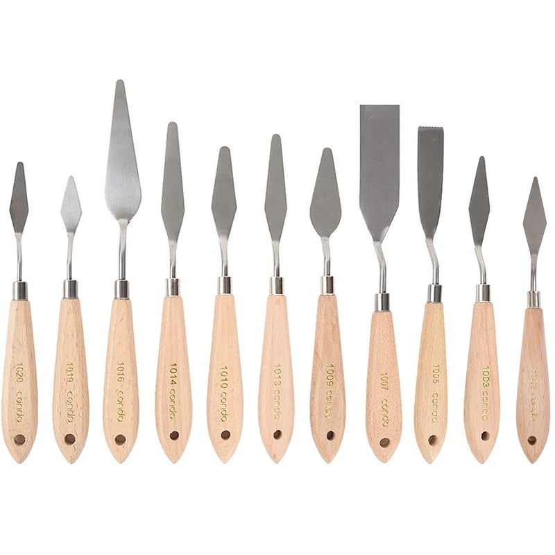 CONDA 11 Piece Stainless Steel Spatula Palette  Professional Palette  Painting Wood Handle