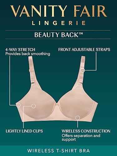 Vanity Fair Womens Full Coverage Beauty Back Smoothing Bra, 4-way Stretch Fabric, Lightly Lined Cups Up To Dd Bra, Wireless - White, 34C US - Image 3