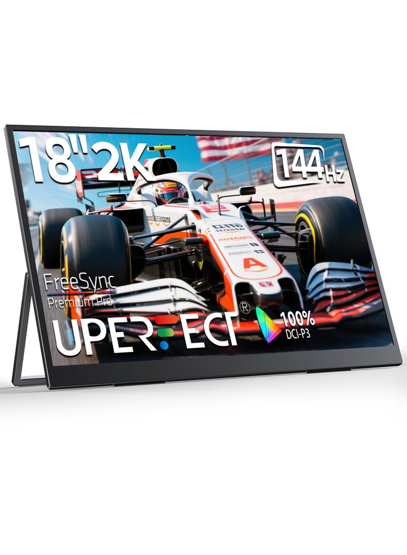 أوبيرفكت شاشة محمولة UPERFECT 18 بوصة 144 بوصة 144 هرتز 2560*1600P 2K QHD 2K IHD IPS USB C ومنفذ HDMI صغير مع شاشة ثانية مدمجة للتركيب للكمبيوتر المحمول/الهاتف/وحدة التحكم في الألعاب، قابلة للتركيب VESA - Image 1