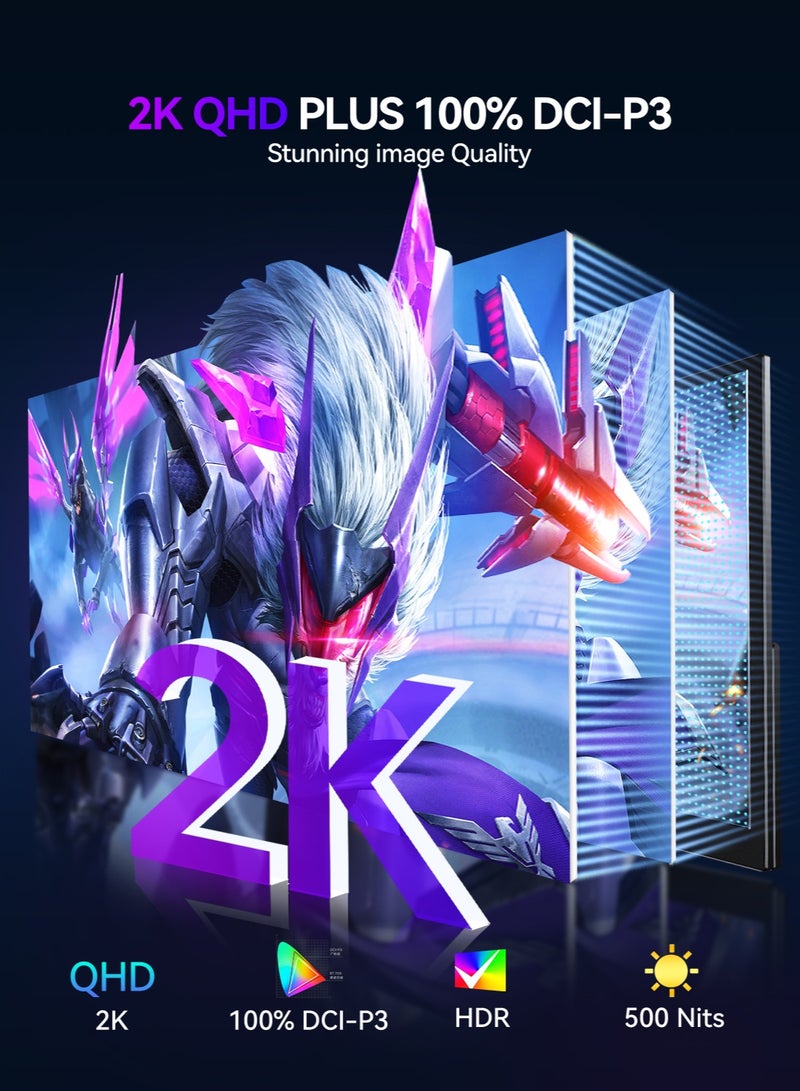 أوبيرفكت شاشة محمولة UPERFECT 18 بوصة 144 بوصة 144 هرتز 2560*1600P 2K QHD 2K IHD IPS USB C ومنفذ HDMI صغير مع شاشة ثانية مدمجة للتركيب للكمبيوتر المحمول/الهاتف/وحدة التحكم في الألعاب، قابلة للتركيب VESA - Image 4