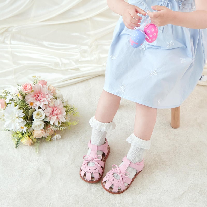 Otter MOMO Girls Open Toe Princess Flat Sandals with Comfort Sole Summer Pink Sandals Size 9 - Image 2