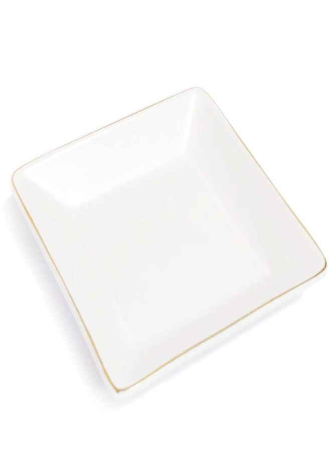 HANKOR Ceramic Jewelry Dish Tray, Decorative Trinket Tray Holder for Ring Earring Key, Gift for Women Girls, 4.7inch, White - Image 1