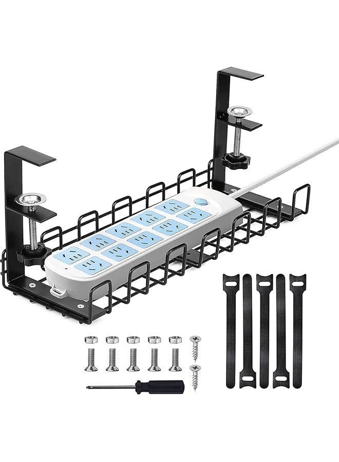 promass Cable Management Under Desk Tray, 13" No Need to Drill Holes Cable Organizer, Cord Organizer Wire Holders for Desk, Cable Organizer, Cable Tray, Wire Organizer, Cord Management Basket - Image 1