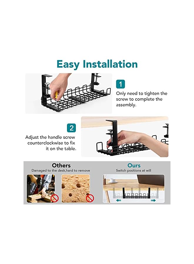 promass Cable Management Under Desk Tray, 13" No Need to Drill Holes Cable Organizer, Cord Organizer Wire Holders for Desk, Cable Organizer, Cable Tray, Wire Organizer, Cord Management Basket - Image 2