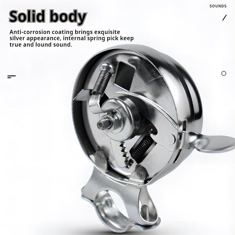 SABLUE Classic Vintage Bike Bell Cool Chrome Rotary Double-Sided Metal Handlebar Safety Cycling Retro Bicycle Tricycle Road Mountain Loud Ring Horn Crisp Clear Sound Alarm Tricycles Trike Ebike S0036 - Image 2