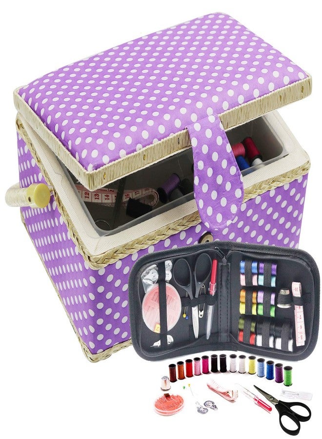 D&D Sewing Basket with Sewing Kit, Sewing Box Organizer with Accessories, Sewing Supplies Storage with Sewing Tools Set (Purple, Medium) - Image 1