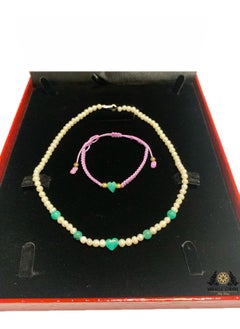 Unique And Exclusive Girls Woman Necklace And Teens Bracelet Set Handmade Of Natural 5-7Mm Pearls 2 Heart Shape 4 Emeralds And A 18K Gold Plated Clasp - pzsku/Z9771BD446A65D6F02322Z/45/_/1643883602/aeaa1c33-6b67-4366-8568-82038b8c56ae