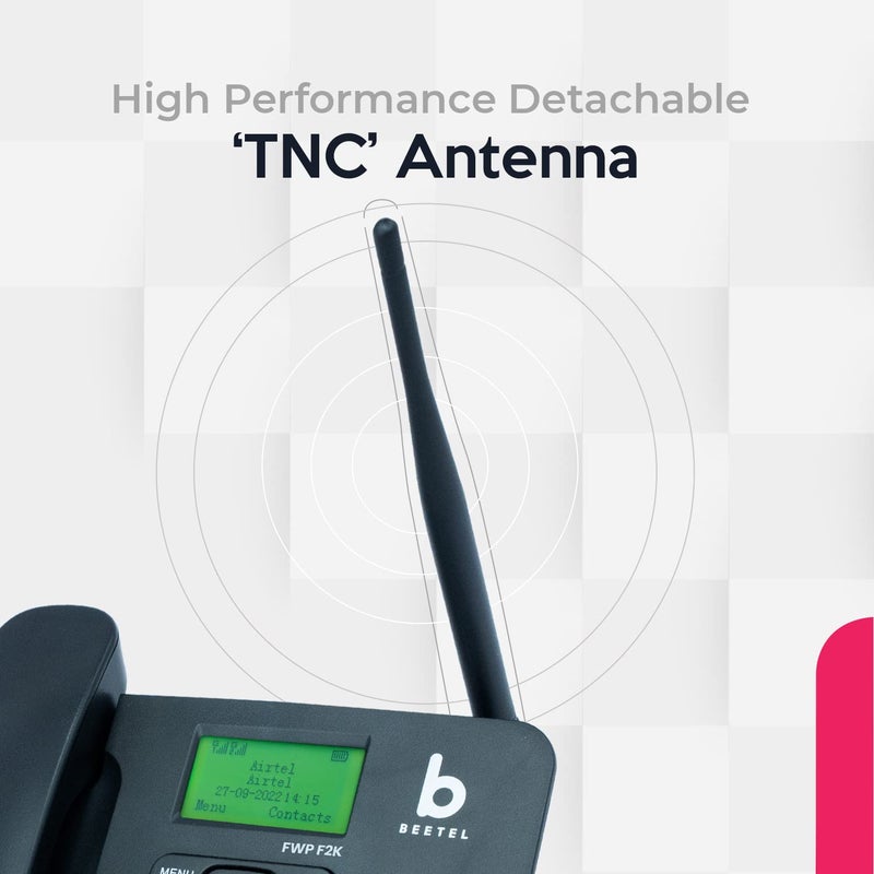 Beetel هاتف أرضي ثابت لاسلكي F2K GSM، شاشة LCD، يدعم الرباعية النطاق، شريحتين، خط ساخن مع قفل لوحة المفاتيح، منبه، آلة حاسبة، تقويم، تنبيه بانخفاض البطارية، مكبر صوت ثنائي الاتجاه، 4 مفاتيح ذاكرة مباشرة (أسود) - Image 4