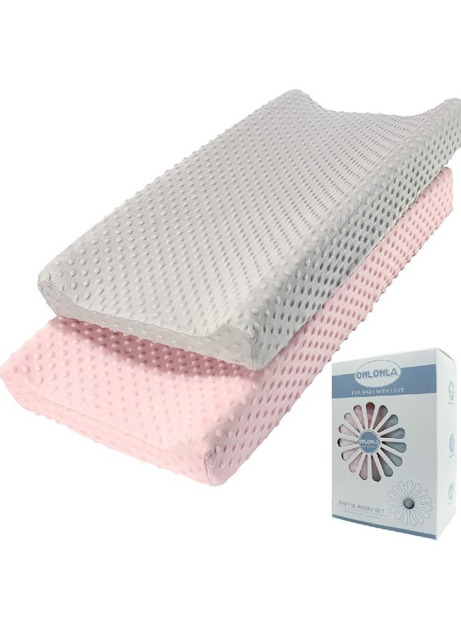 Owlowla Owlowla Changing Pad Cover, Soft Minky Dots Changing Table Sheets for Baby Boy and Girl 2Pack (Grey/Pink)  - Image 1