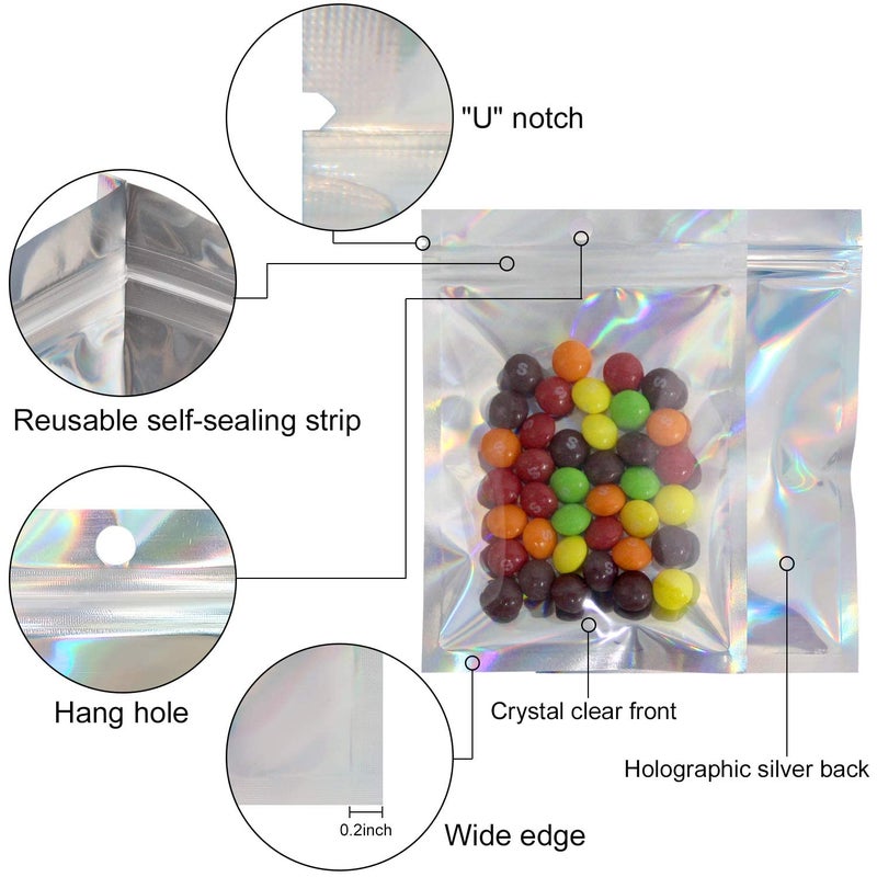 EgticLive 100 Pack Resealable Holographic Bags for Small Business, Iridescent Mylar Bags with Clear Front Smell Proof Foil Packing Pouches for Multipurpose Storage (3.1 X 5.1 inches) - Image 5