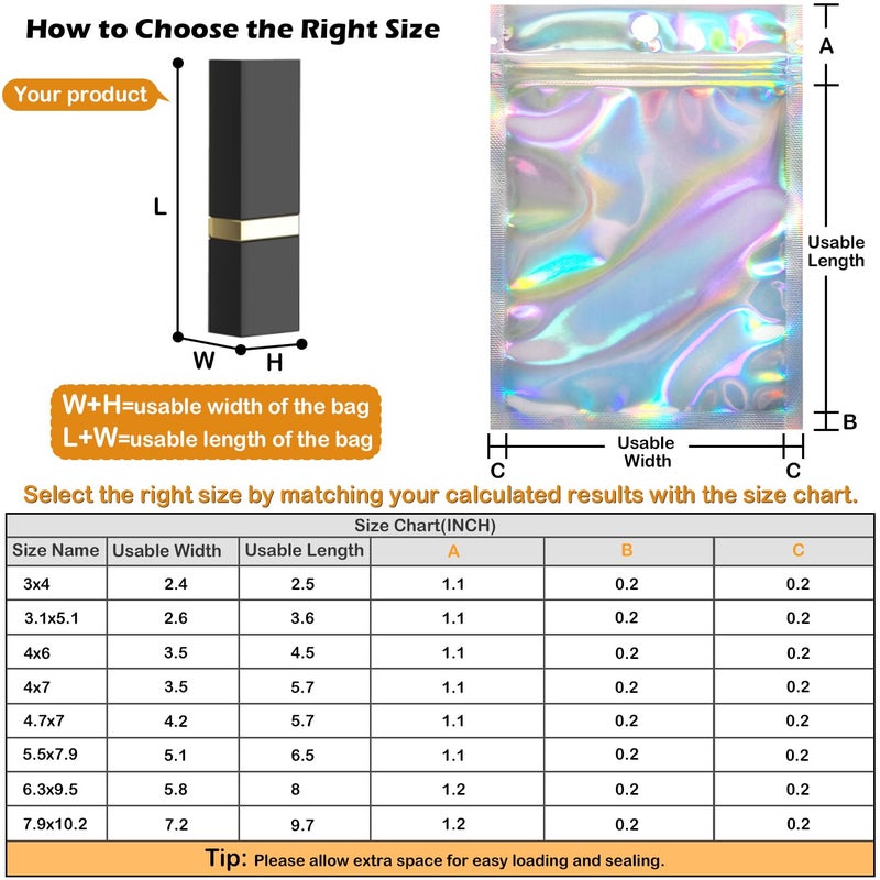 EgticLive 100 Pack Resealable Holographic Bags for Small Business, Iridescent Mylar Bags with Clear Front Smell Proof Foil Packing Pouches for Multipurpose Storage (3.1 X 5.1 inches) - Image 2