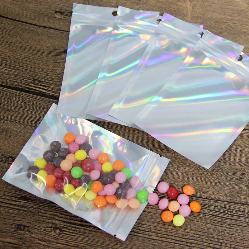 EgticLive 100 Pack Resealable Holographic Bags for Small Business, Iridescent Mylar Bags with Clear Front Smell Proof Foil Packing Pouches for Multipurpose Storage (3.1 X 5.1 inches) - Image 4