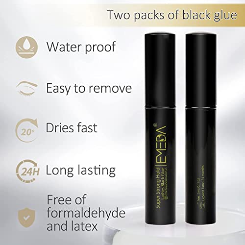 EMEDA 2 PCS Latex Free Eyelash Glue Waterproof Black Lashes Glue Super Strong Hold False Eyelash Adhesive Best Strip AdhesiveBlack 5ml5ml - Image 5