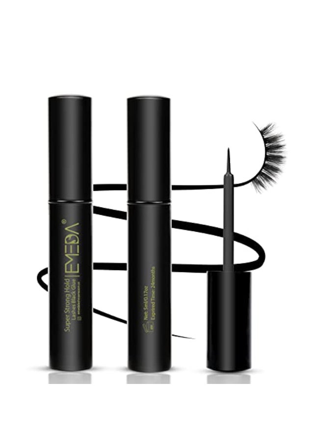 EMEDA 2 PCS Latex Free Eyelash Glue Waterproof Black Lashes Glue Super Strong Hold False Eyelash Adhesive Best Strip AdhesiveBlack 5ml5ml - Image 1