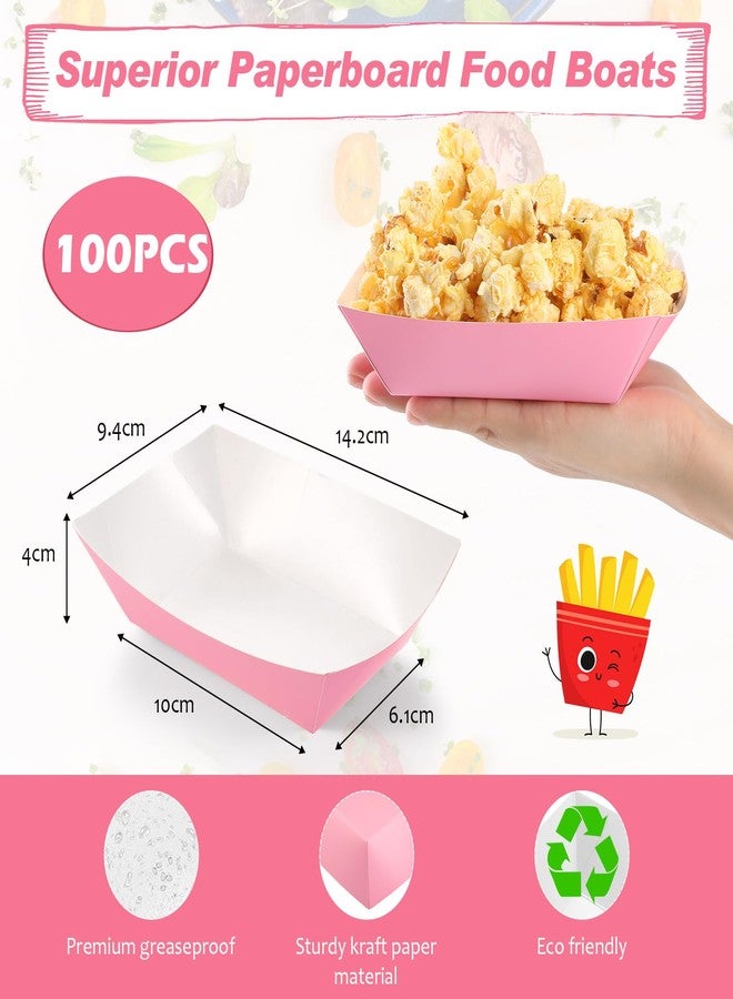 Yinkin 100 Pieces Paper Food Trays Boat Disposable Nacho Trays Kraft Paper Boats for Tacos Concession Party Supplies (Pink, White,1 lb) - Image 2