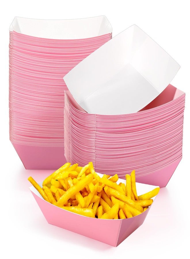 Yinkin 100 Pieces Paper Food Trays Boat Disposable Nacho Trays Kraft Paper Boats for Tacos Concession Party Supplies (Pink, White,1 lb) - Image 1
